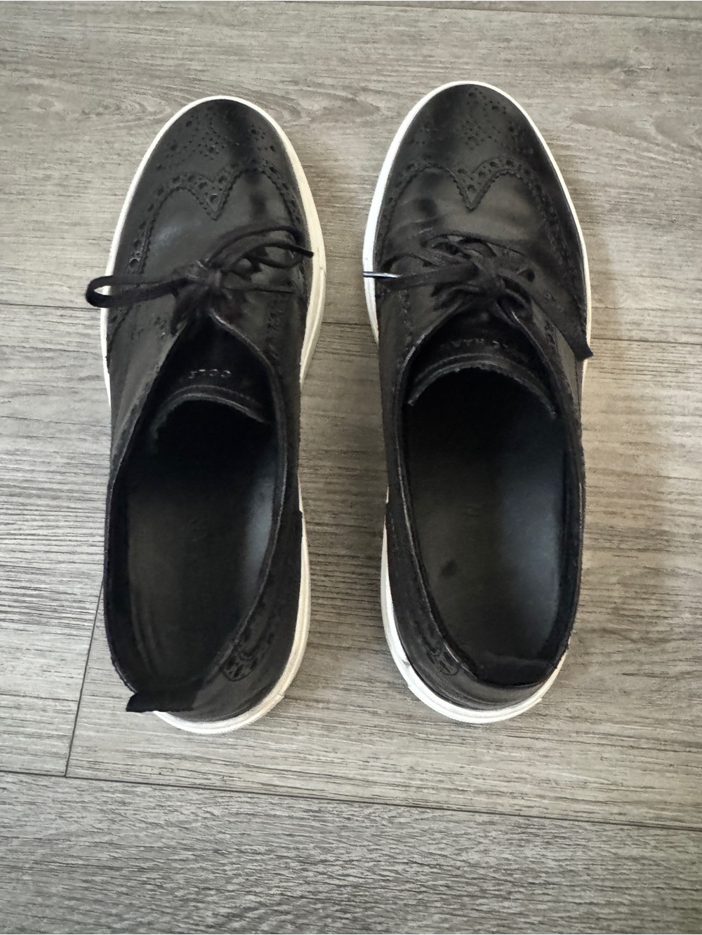 Cole Haan Men's Black Leather Wingtip Sneakers with White Sole size 12m - Picture 3 of 5